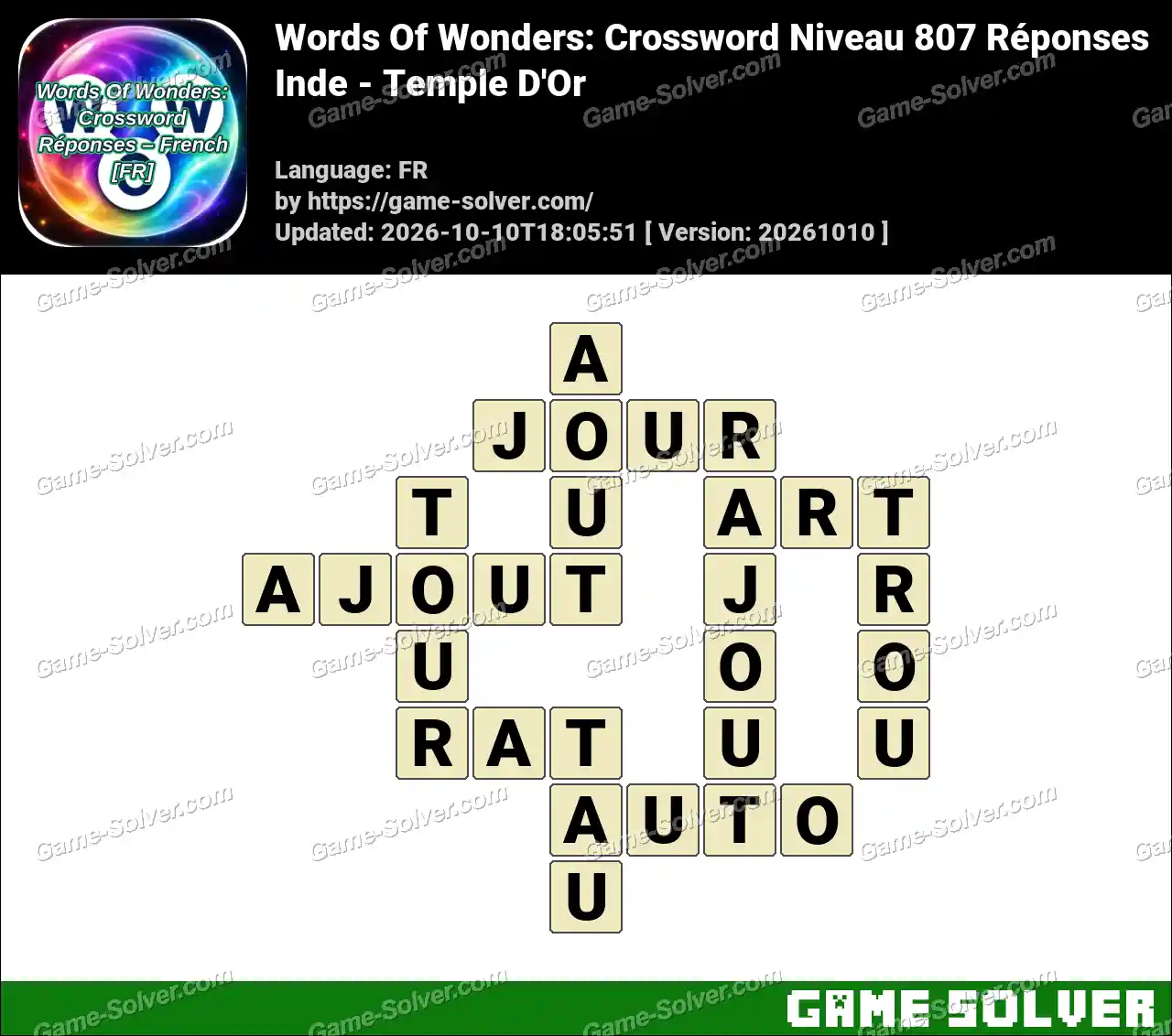 Words Of Wonders: Crossword Niveau 807 Réponses – Inde – Temple D’Or
